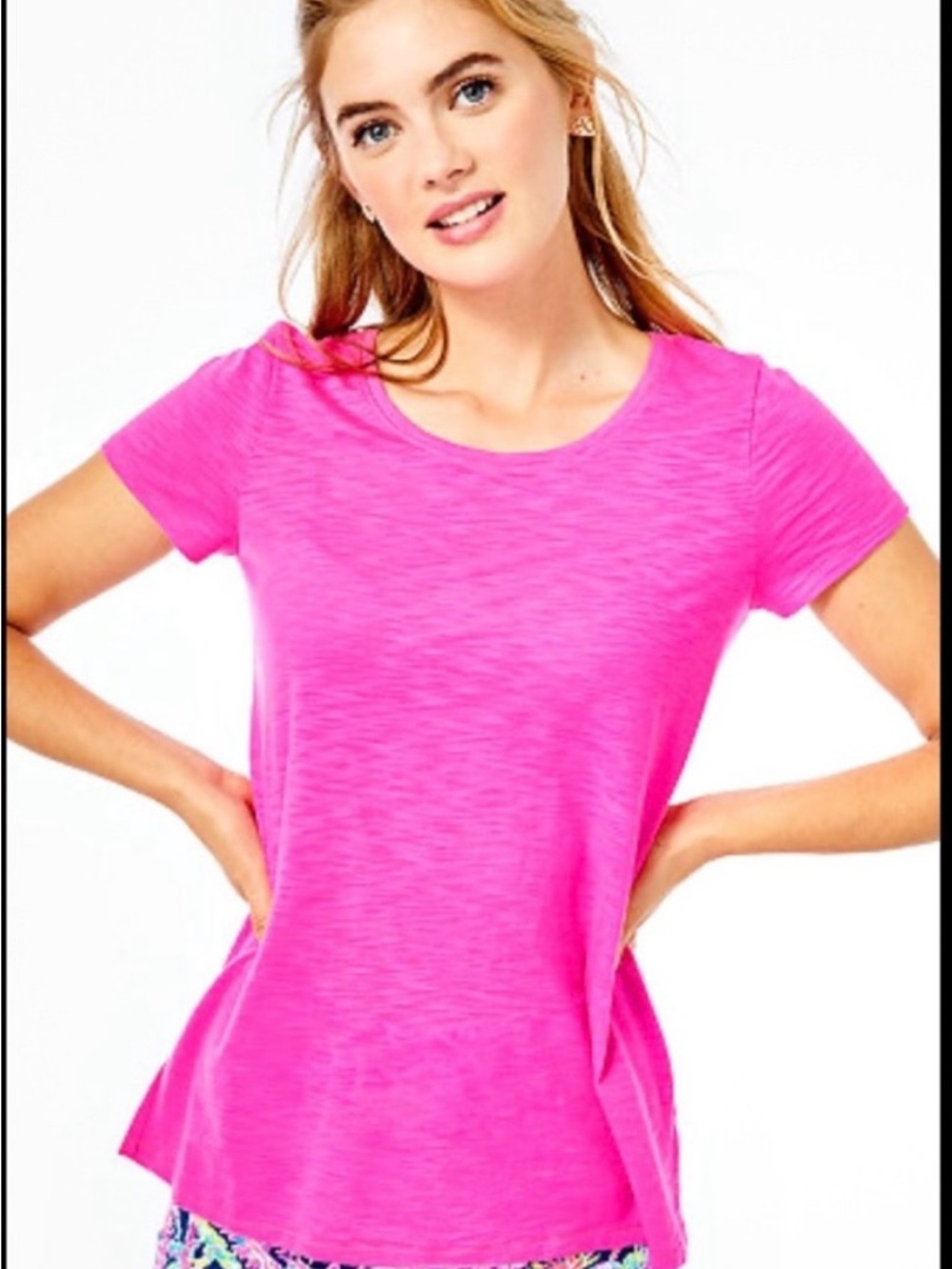 Lilly Pulitzer Etta Scoopneck Shirt, Vibrant Pink, Size XXS, Lightweight